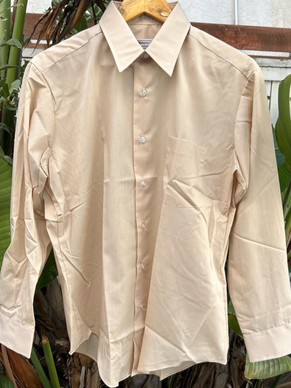 Vintage 1970s Sears Perma-Prest Dress Shirt 15.5 32/33 Beige Korea